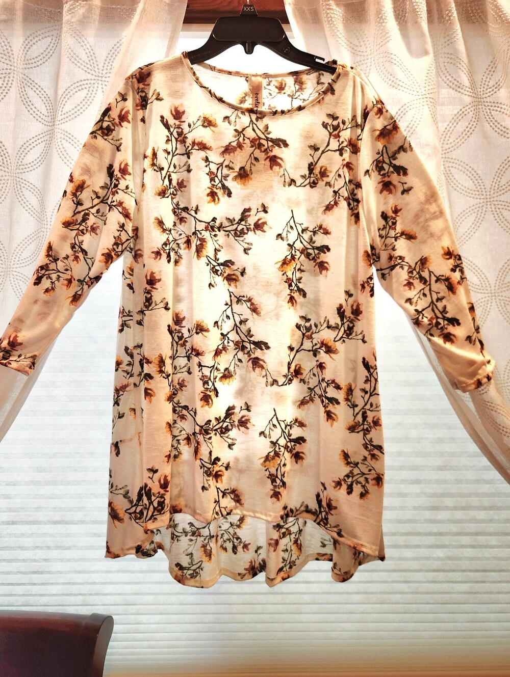 Floral Cream and Brown Long Sleeve Tunic